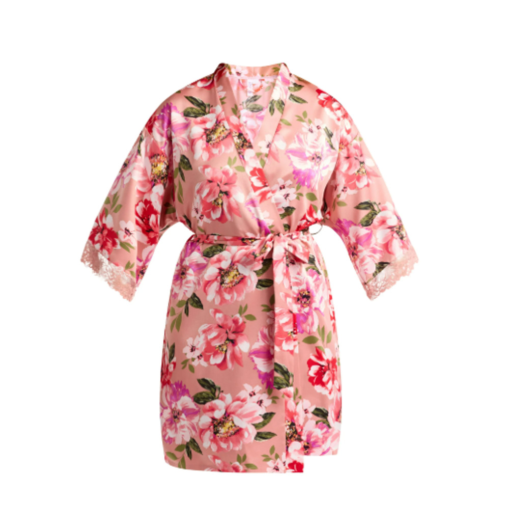 Joyspun Womens Lace Trim Satin Robe Vday Bouquet Multisize NWT